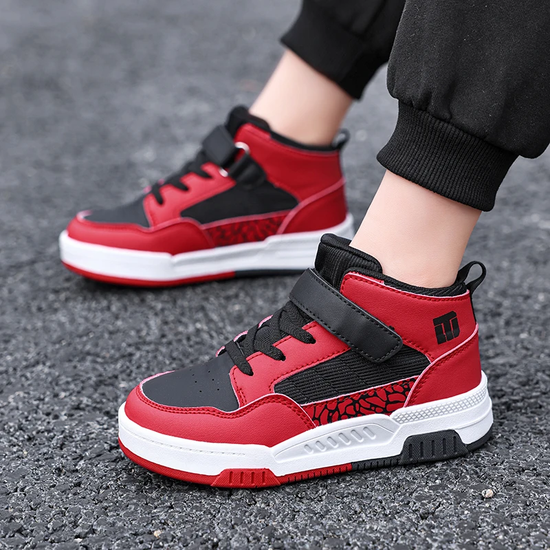 Classic Fashion Children Shoes Boys Leather Sneaker High Top Skater Basketball Shoes Luxury Sports Sneaker for Boy