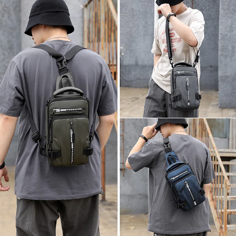 Men Backpack Nylon Crossbody Bag w/ USB Charging Port Multifunction Outdoor Travel Waterproof Daypack Male Casual Messenger Bag