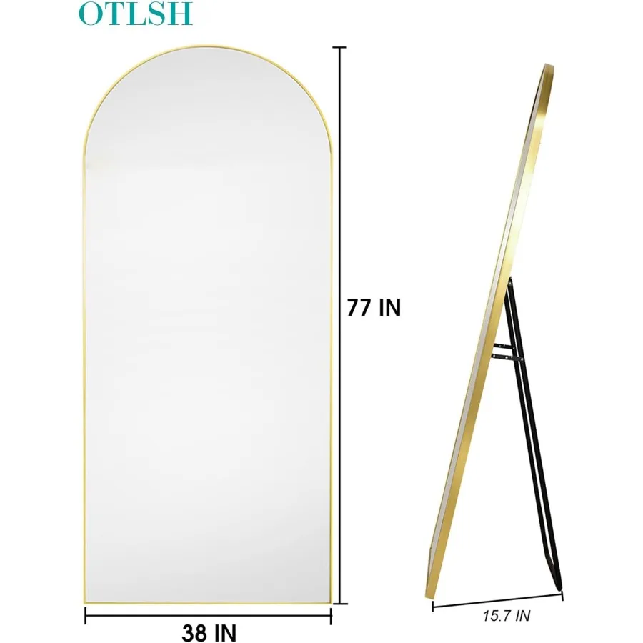Cermin Lantai Lengkung 77 x 38 dengan Bingkai Aluminium Emas untuk Dekorasi Rumah Modern Ideal untuk Ruang Masuk, Ruang Tamu, atau Kamar Tidur Cocok untuk