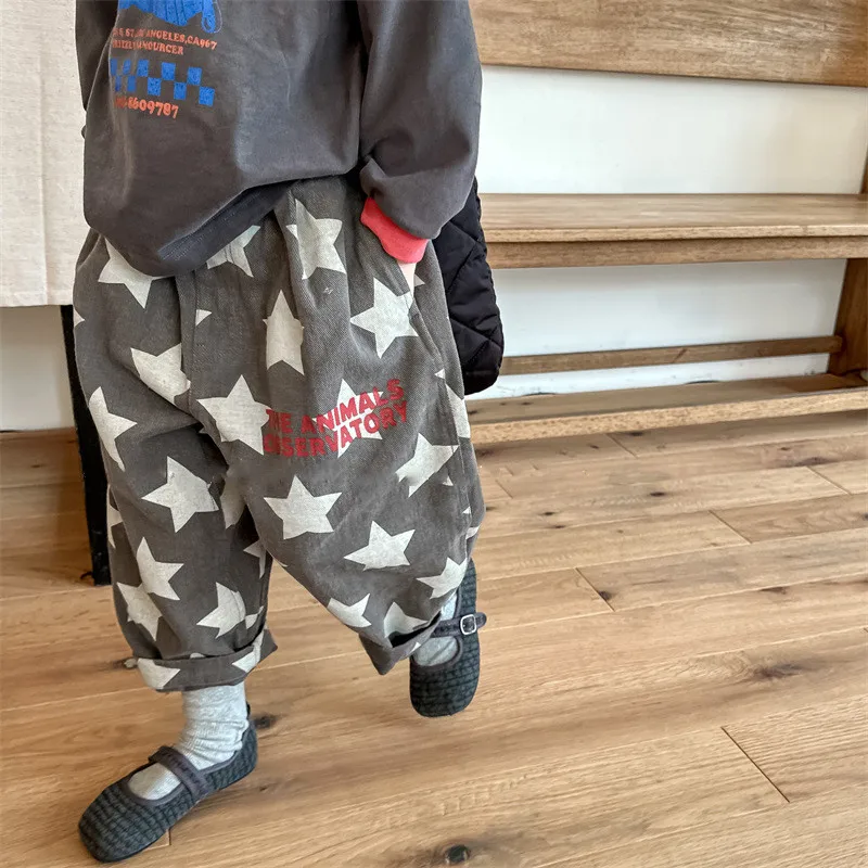 7030-1 Children Pants autumn boys and girls loose leg pants children harem cotton printed pants girl's pants