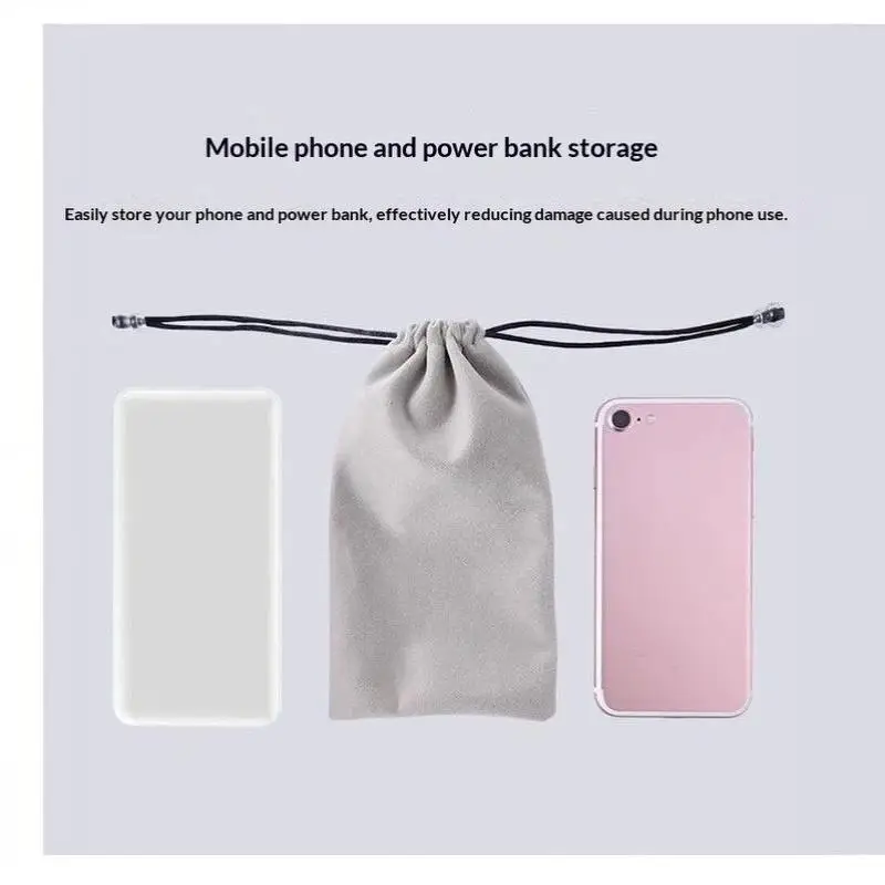 ∘1Pcs Soft Velvet Power Bank Storage Bag With Drawstring Closure And Anti Scratch Lining Perfect For Daily Travel Holding Phone