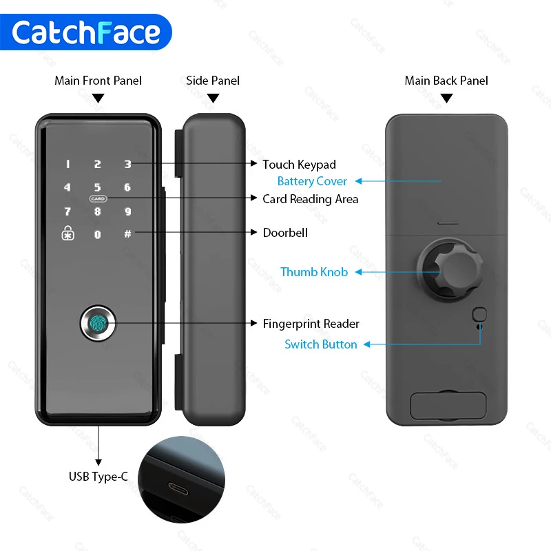 Mechanical Key TTLOCK Smart Lock For Glass Door Fingerprint Code Card Electronic Door Lock Digital Lock Sliding Door