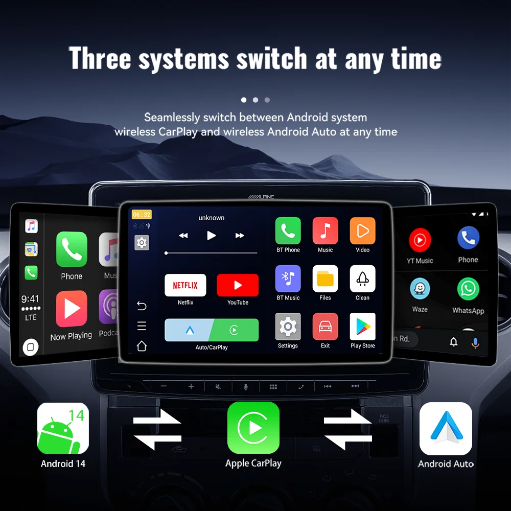 Android14 Wireless CarPlay&Android Auto 3in1 New CarPlay Ai Box  4Cores 2GB RAM+16GB ROM Plug and Play Stable Transmission