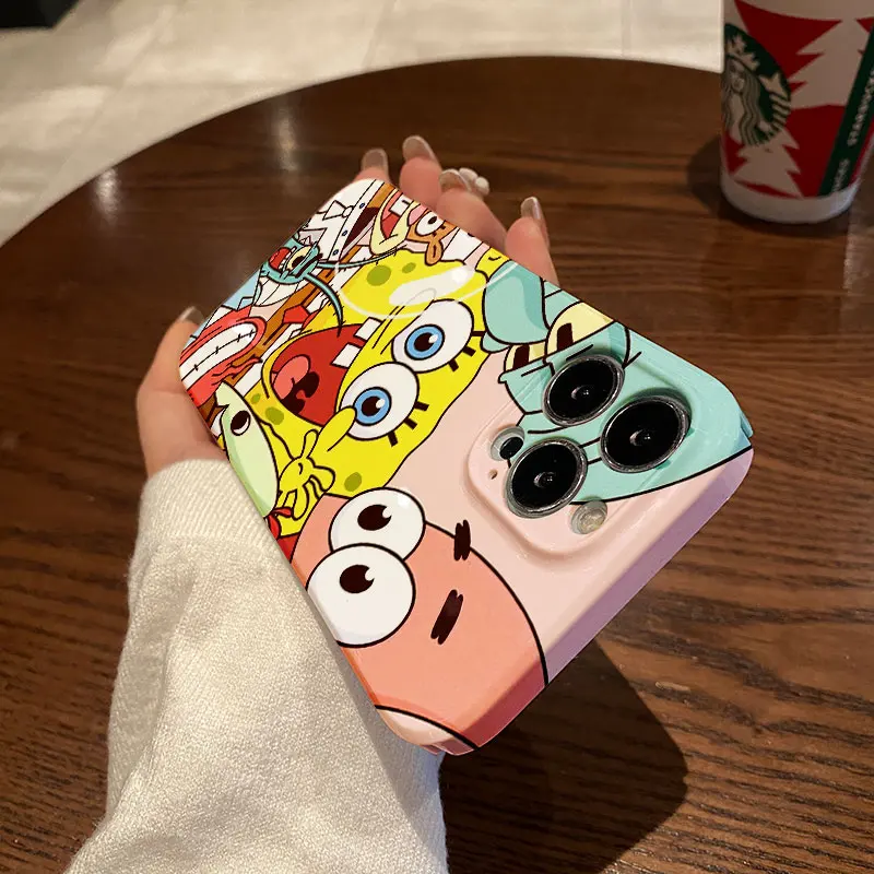 Cartoon Cute SpongeBobs Patricks Stars Phone Case for IPhone 16 15 14 13 12 11 Pro Max XS XR XSMax 7 8 Plus Glossy HD Hard Cover