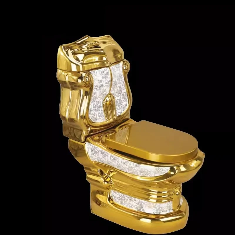 European court golden toilet retro hotel colorful toilet relief split toilet, color gold creative toilet