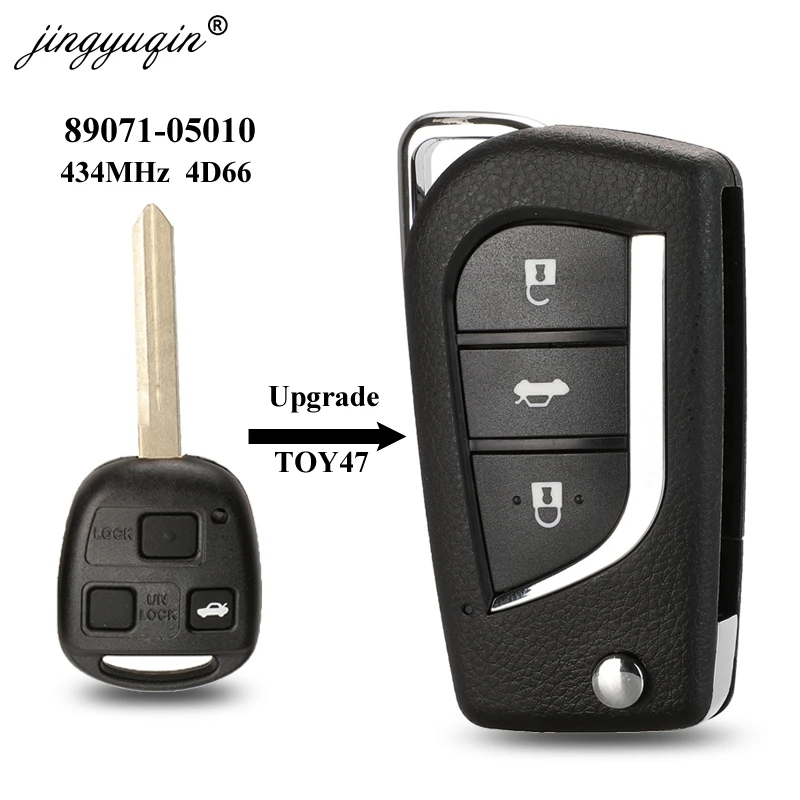 jingyuqin Upgraded Remote TOY47 Key Fob 434MHz 4D66 for Toyota Yaris Avensis Corolla Carina ETC P/N: 89071-05010