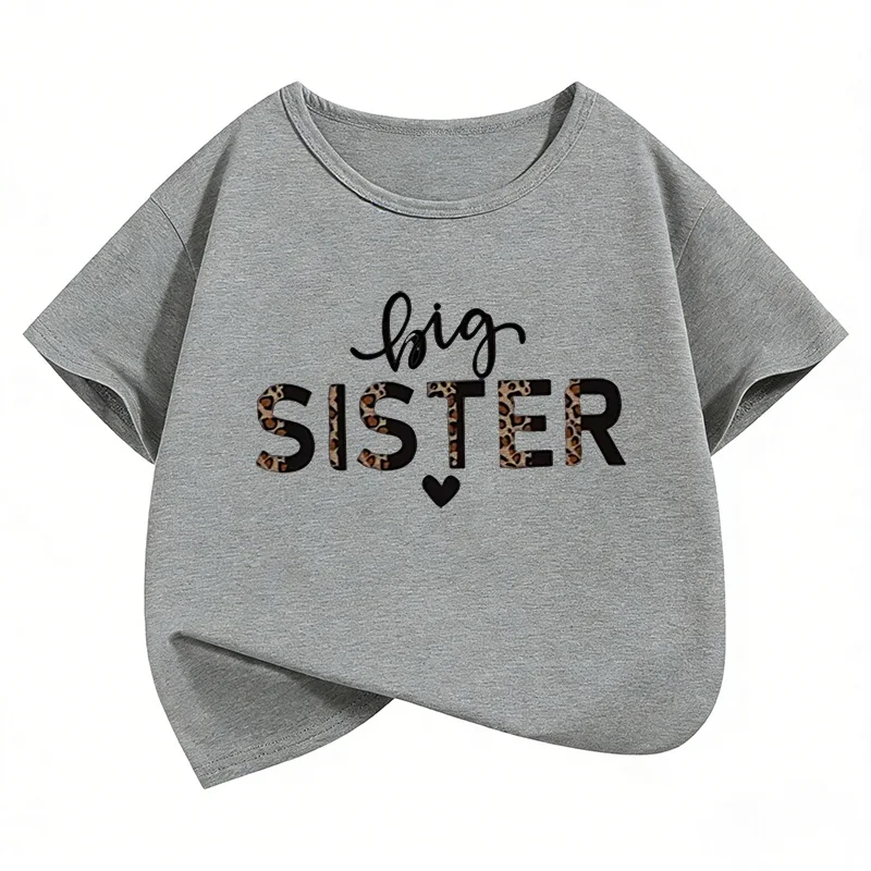 Fashion Big Sister Leopard Print T Shirts Short Sleeve Kids Children's T-shirt Girls Summer Spring Casual Top Tee Shirt - view 3