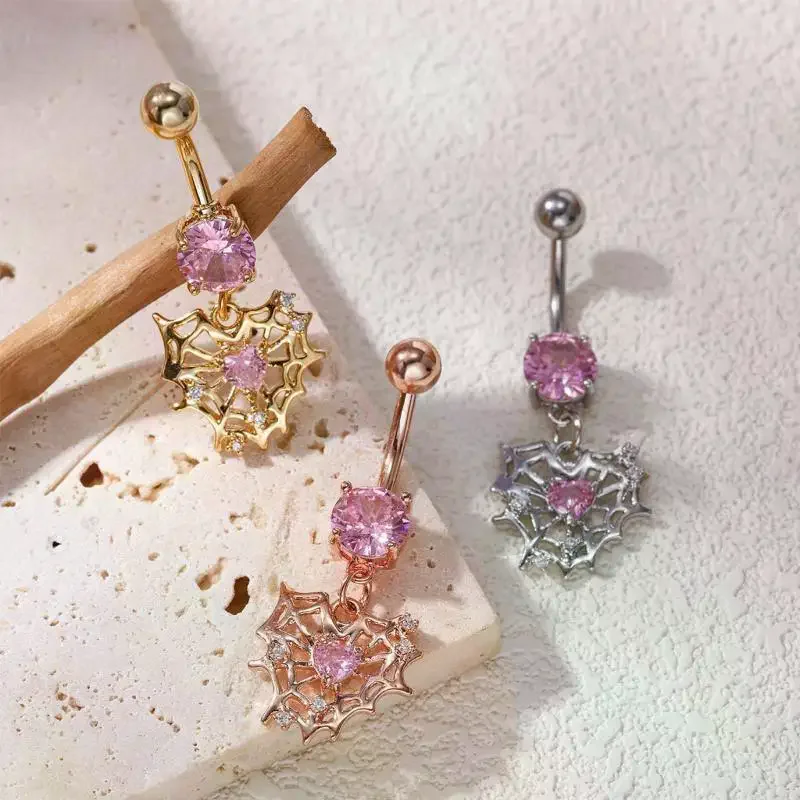 1Pcs 2026 New Creative Heart-Shaped Spider Belly Button Ring Stylish Trendy Navel Piercing