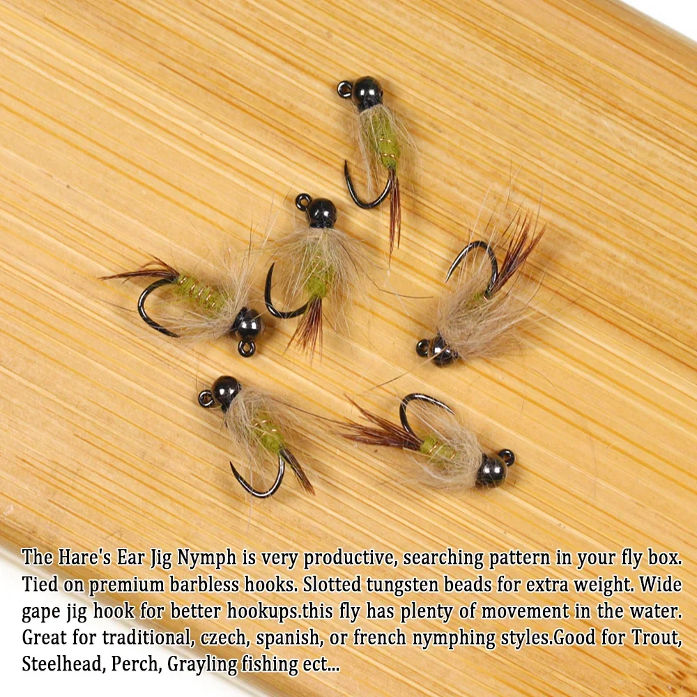 Wifreo 4pcs Tungsten Beadhead Hare\'s Ear Jig Nymph Fly Fast Sinking Wet Euro Nymph Fly Trout Fishing Lures Baits Jig Hook #14