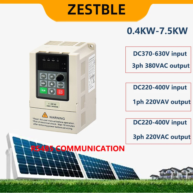 Solar VFD 0.4/0.75/1.5/2.2KW 0.5/1/2/3HP Output Variable Frequency Drive Converter Motor Speed Vector Control Inverter