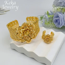 African 22k Gold Plated Classics Jewelry Set for Women Fashion Bracelet Ring Set America  Wedding Party Jewelry Daily Wear