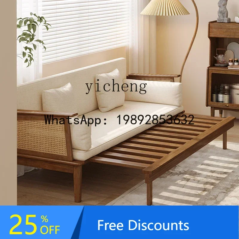 sofa bed folding bed dual-purpose all-solid wood living room Japanese furniture small apartment Arhat bed