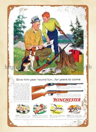 1958 Winchester 22 Rim Fire Self Loading rifle firearm metal tin sign retro tins