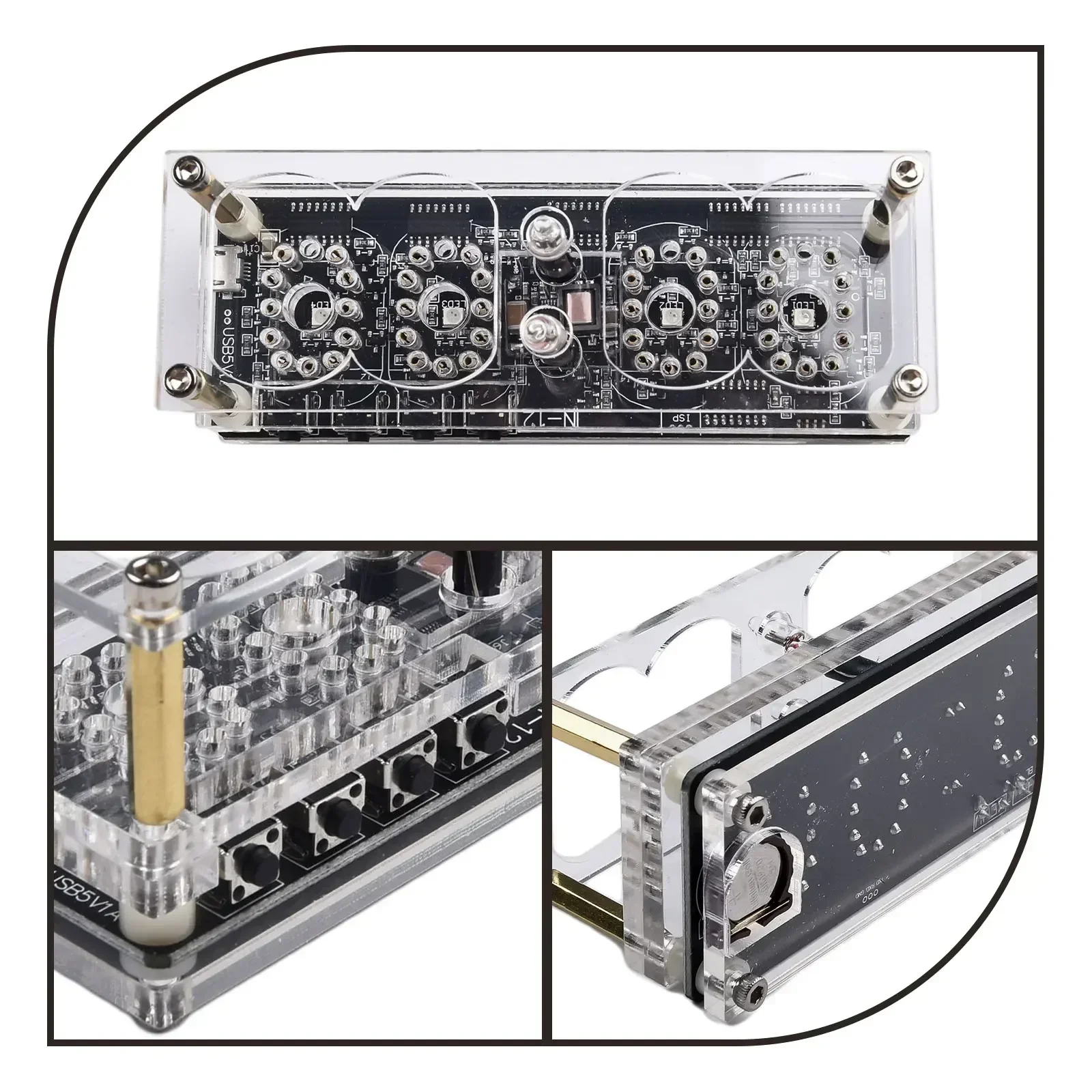 

IN-12 Glow Tube Nixie Clock Fluorescent 225 Colors Light Display Time Date DC 5V High-grade Acrylic Clock Accessory In Stock