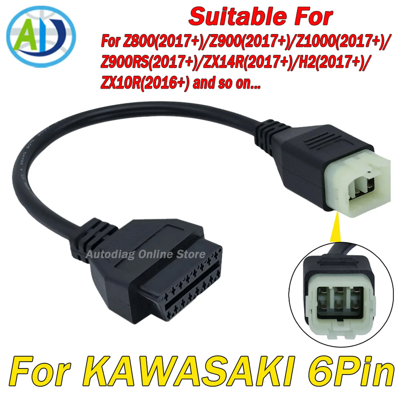 

For Kawasaki 6 Pin to 16 Pin OBDII Adapter Connector for Z900RS/Z800/Z900/Z1000/ZX10R/ZX14R/H2 Motorcycle OBD2 Diagnostic Cable