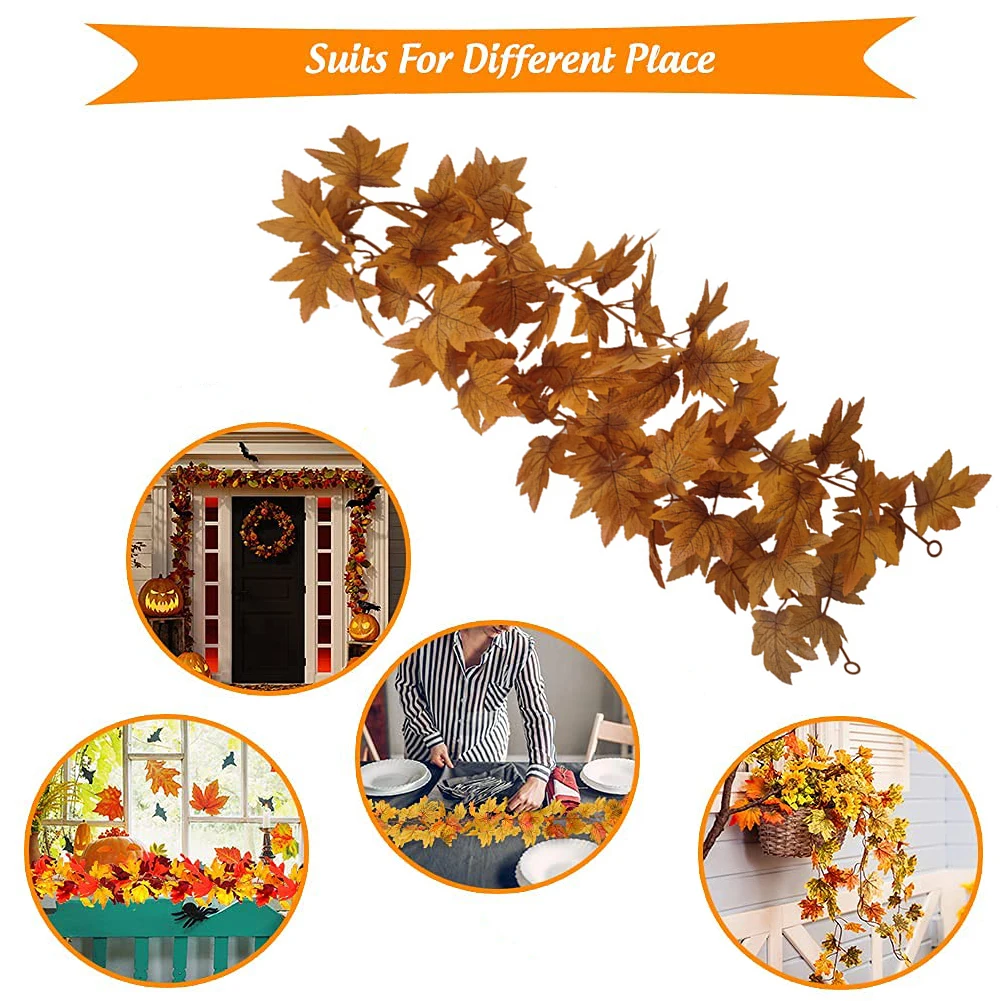 175cm Color Simulated Artificial Maple Leaf Rattan Christmas Thanksgiving Autumn Winter Holiday Party Indoor  Outdoor Decoration