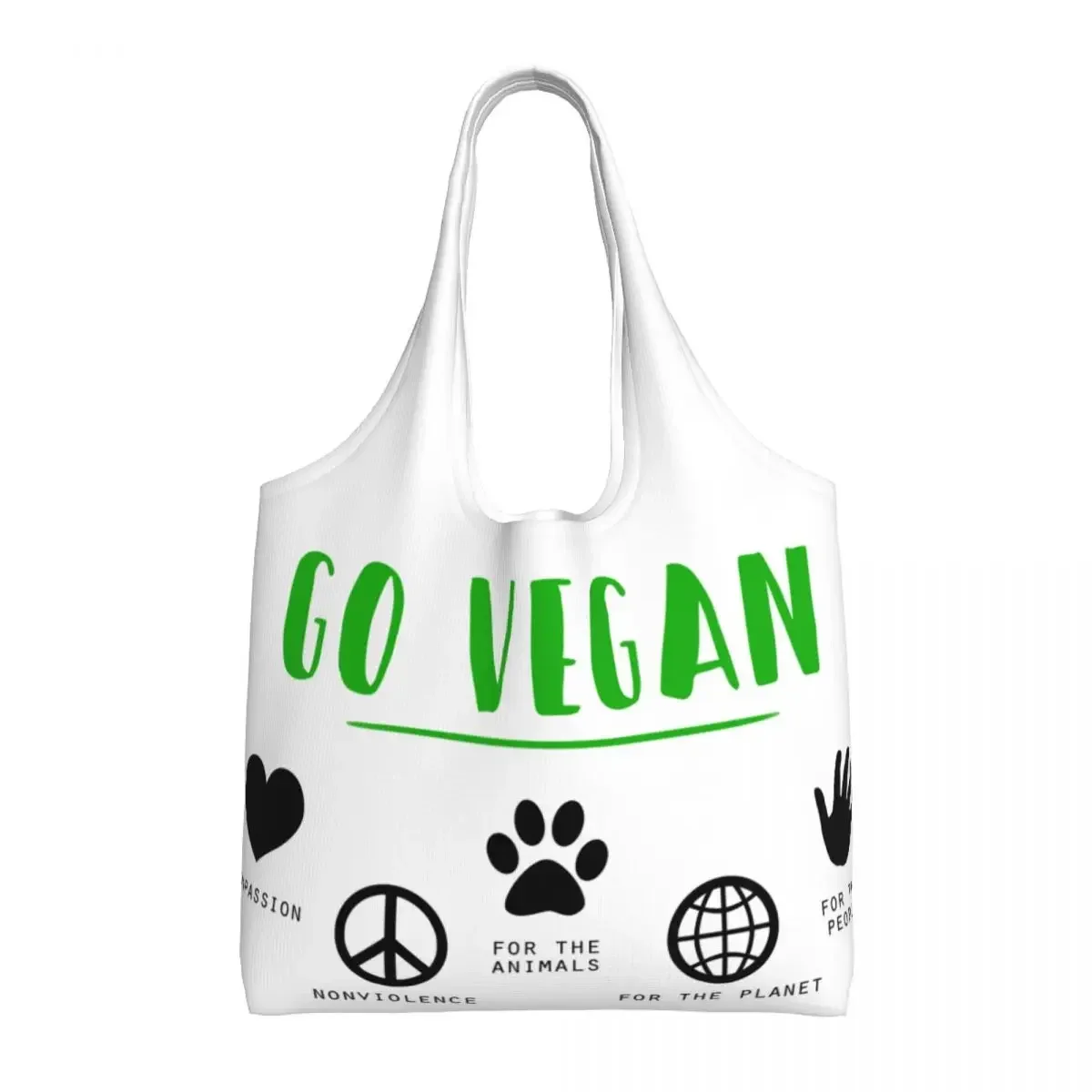 Kawaii Go Vegan Shopping Tote Bags Recycling Fruit and vegetable Canvas Grocery Shoulder Shopper Bag Photography Handbags