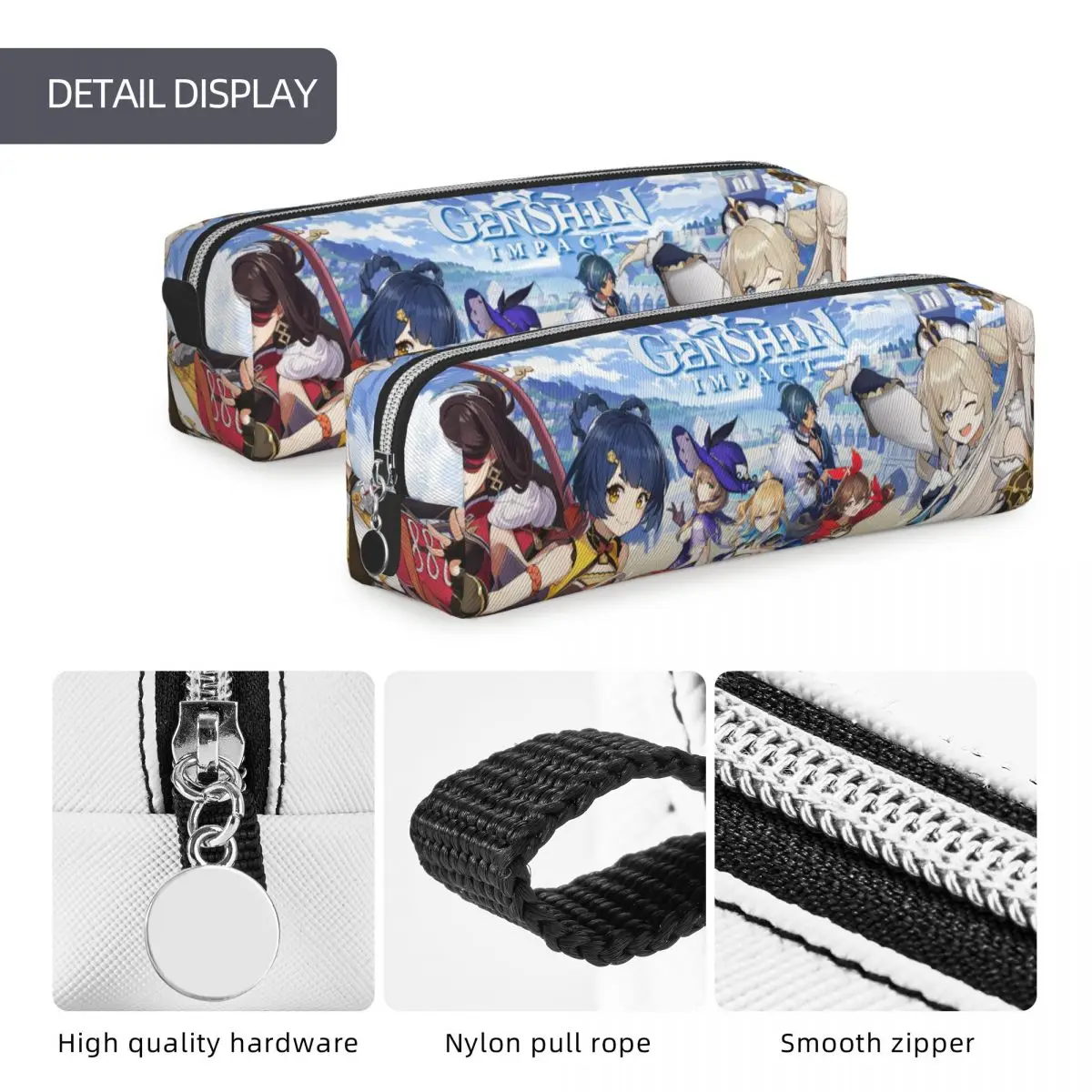 Upetstory Genshin Impact 연필 케이스 애니메이션 연필 케이스 소녀 소년 연필 가방 학생 학교 지퍼 편지지 용 펜 홀더