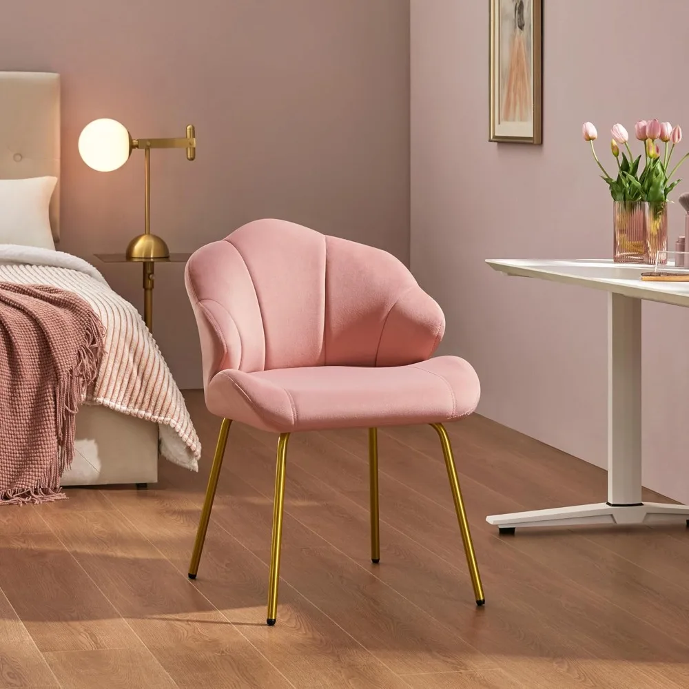 

Velvet Accent Chair, Cute Vanity Chair with Shell-Shaped Backrest, Modern Armchair Side Chair with Golden Legs, Makeup Chairs