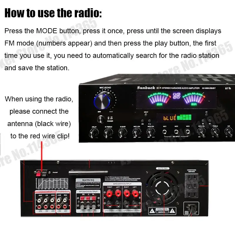 999BT/555BT HiFi Stereo Digital Bluetooth Verstärker Dual Dynamische Bildschirm Sound AMP Für Home Auto Treffen Karaoke Kino max 4000W – Detail 10