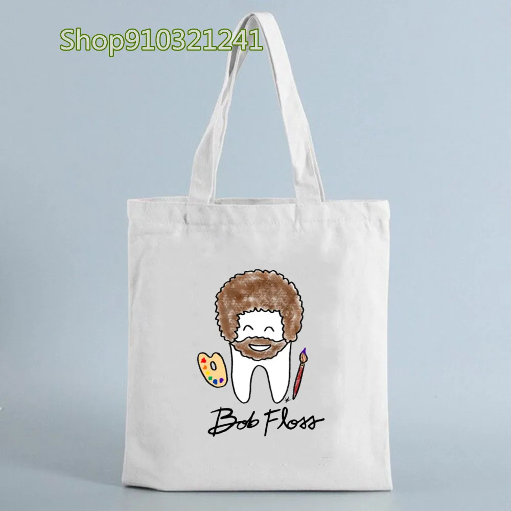 Shopping Bag Women Printed Handbag Canvas Tote Bag Cute Cartoon Mint To Be Tooth Bag Harajuku Vintage Gift Shoulder Bag