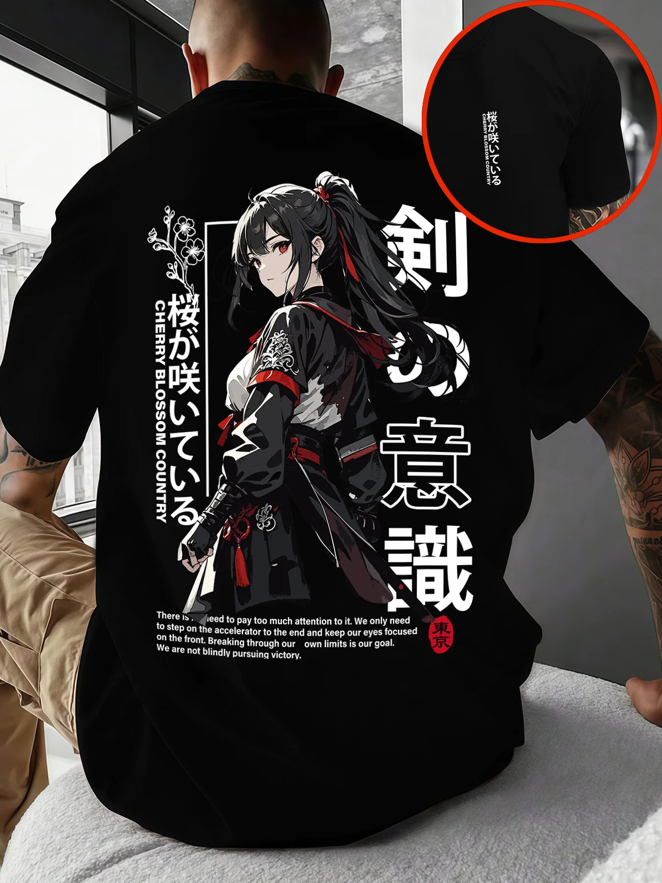 Men Y2k Cherry Blossom Sword Awaken Printing Pattern Printing Short-sleeved Casual All-fit Breathable Top Summer New Style Loose