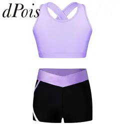 8 10 14 16 Children's Sportswear Kids Girls Sleeveless Crop Top with Shorts Sports Suits for Running Gym Yoga Workout Outtfit