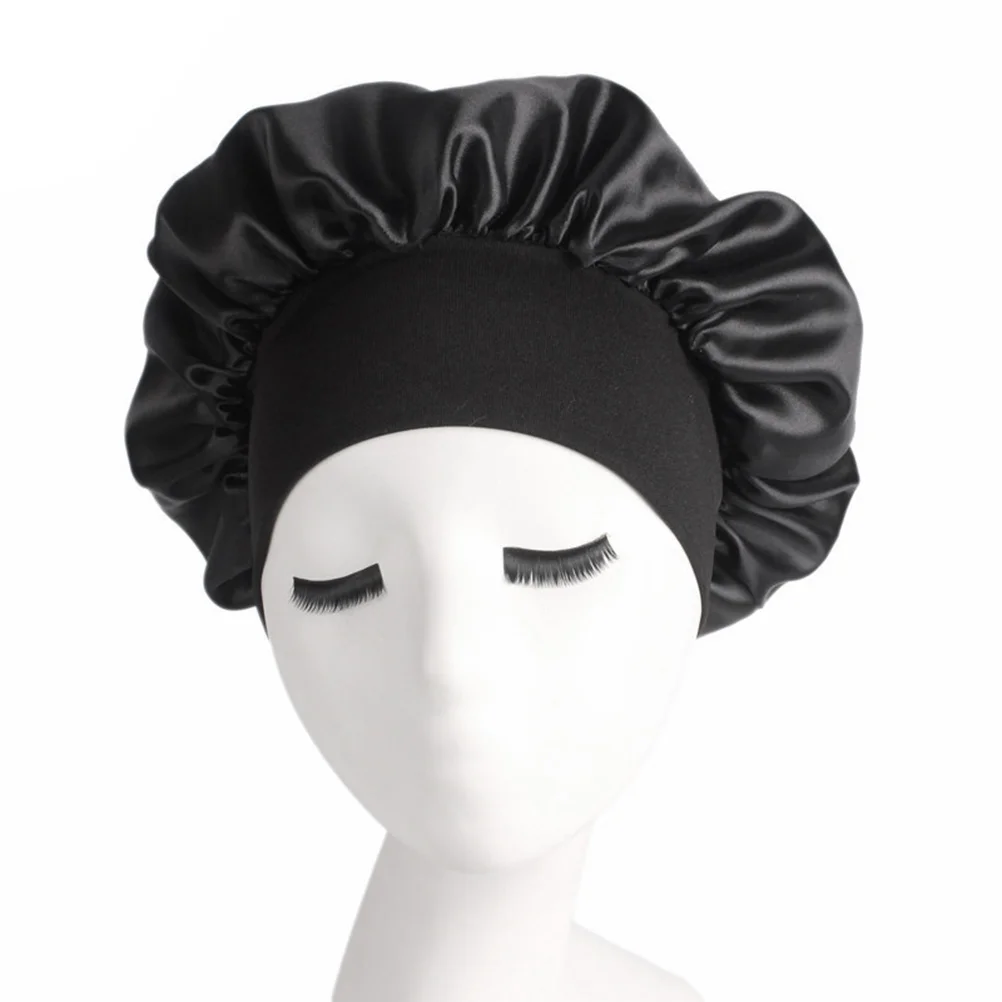 

2Pcs Wide Side Elastic Sleeping Cap High Elastic Headband Night Hair Protection Bonnet Hair Loss Chemotherapy Black