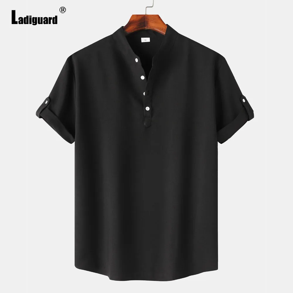 

Ladiguard 2024 Men Short Sleeve Casual Retro Blouse Kpop Fashion Basic Shirts Masculina Camisa Top blusas hommes Male Pullovers