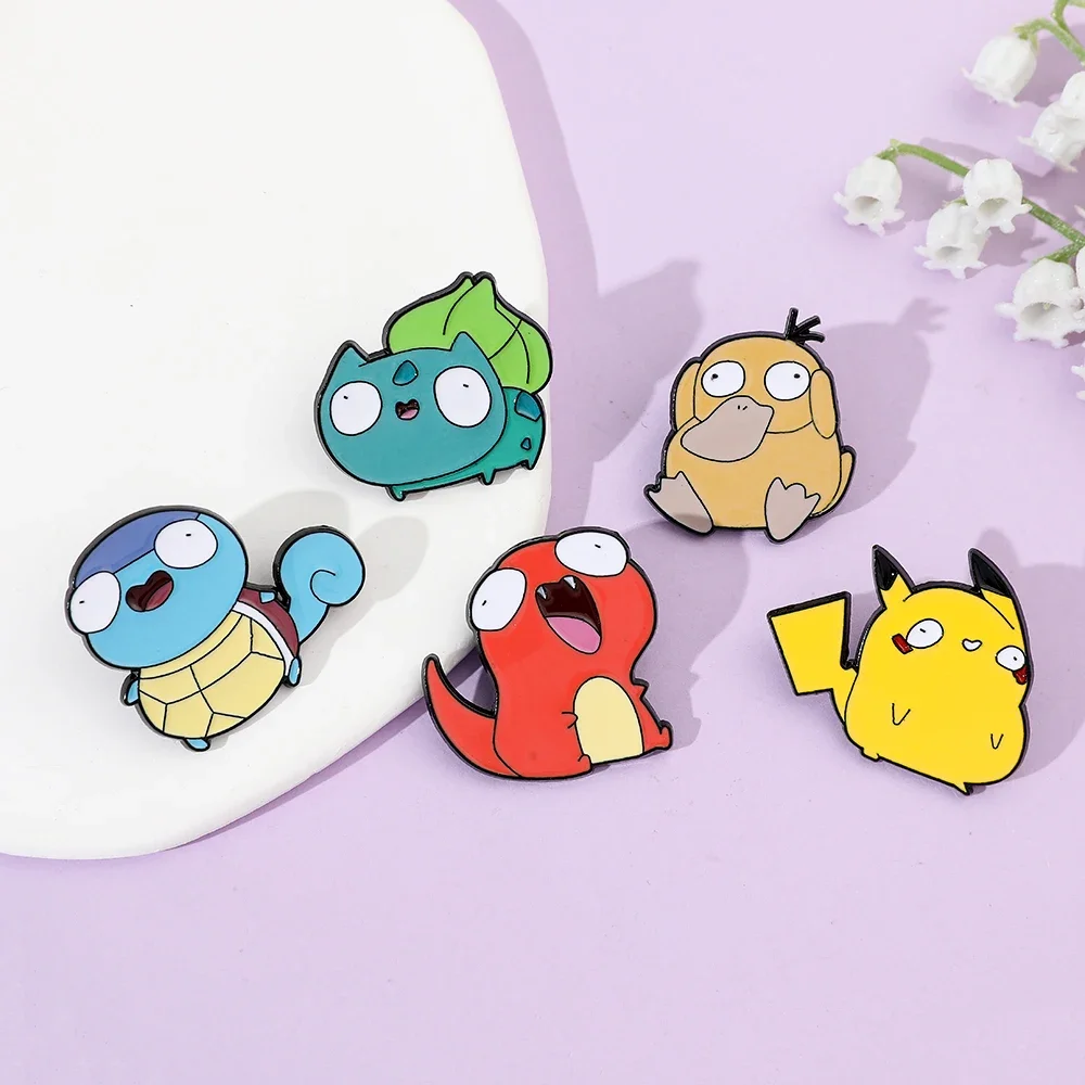 5 Pcs Cartoon Elf Brooch Personalized Pikachu Squirtle Psyduck Enamel Pin Metal Badge Jewelry Clothing Backpack Accessories Gift view 6