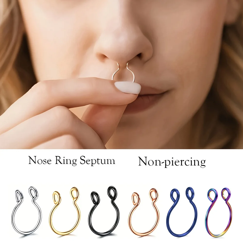 

Fashion U-Shaped Fake Nose Ring Set Non-Piercing Nose Hoop Jewelry Trendy Fake Piercing for Men, Women & Teens