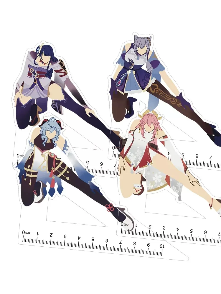 Anime Genshin Impact Kaedehara Kazuha Acrylic Triangular Ruler Student Stationery Props Straightedge Birthday Xmas Gifts