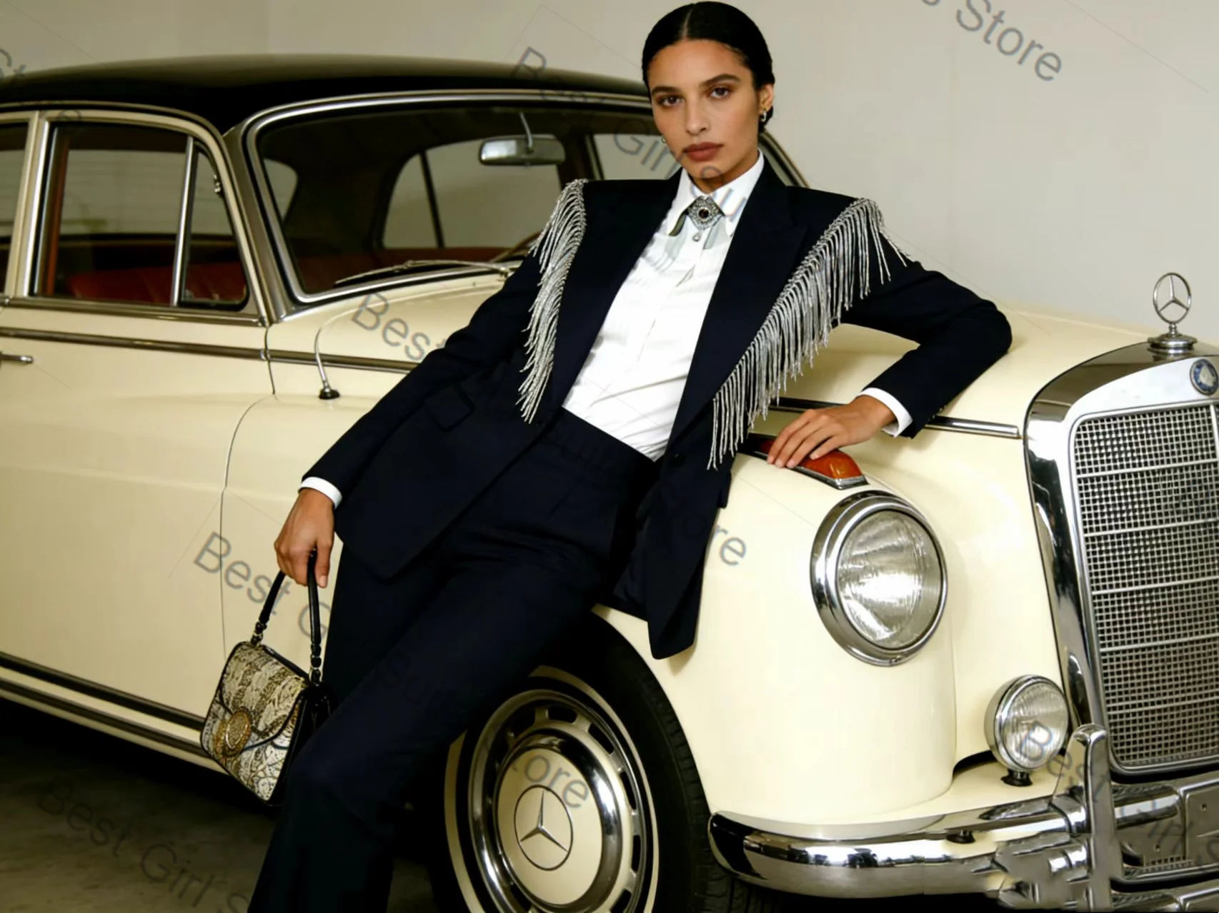 

Beading Black Women Suit Pants Set 2 Piece Blazer+Trousers Spring Cotton Formal Office Lady Jacket Customized Wedding Coat