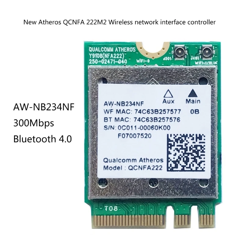 Atheros QCNFA222 ワイヤレス ネットワーク カード 2.4Ghz BT4.0 300Mbps 802.11N WIFI カード