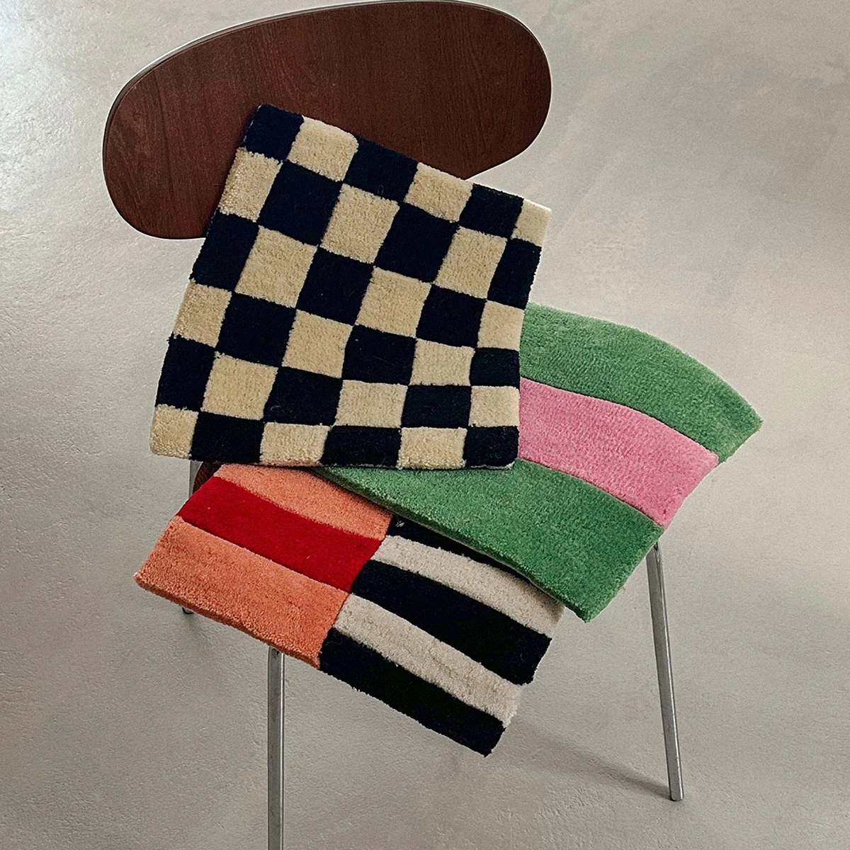 Handmade Colorful Tufting Seat Grids Blocks Cushion Soft Square Chair Sofa Pad Hanging Wall Decoration Tapestry Home Decor