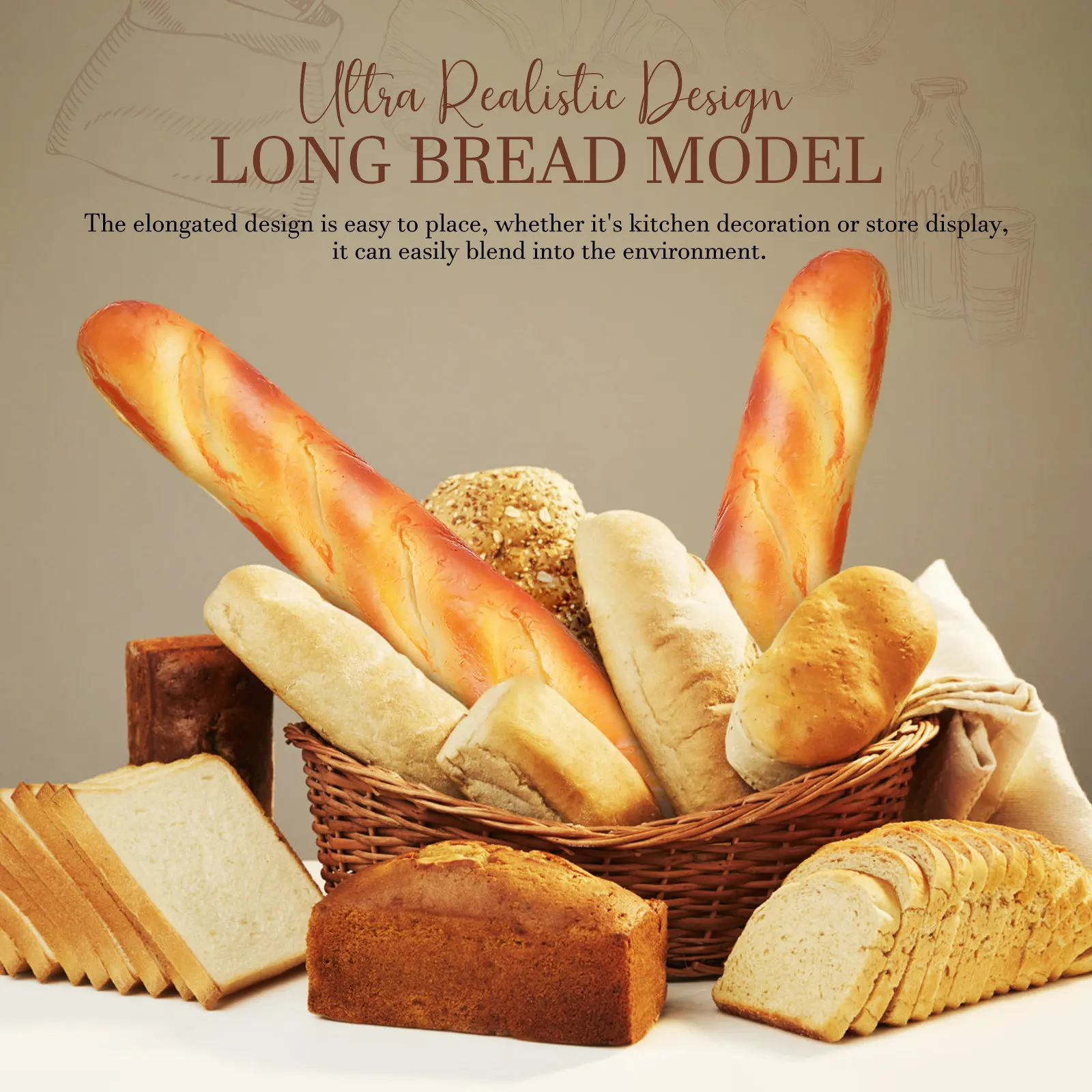 

2Pcs Artificial PU Faux Bread Lifelike Bakery Display Pretend Food Decoration Kitchen Prop Simulation Loaf Pretend Bread