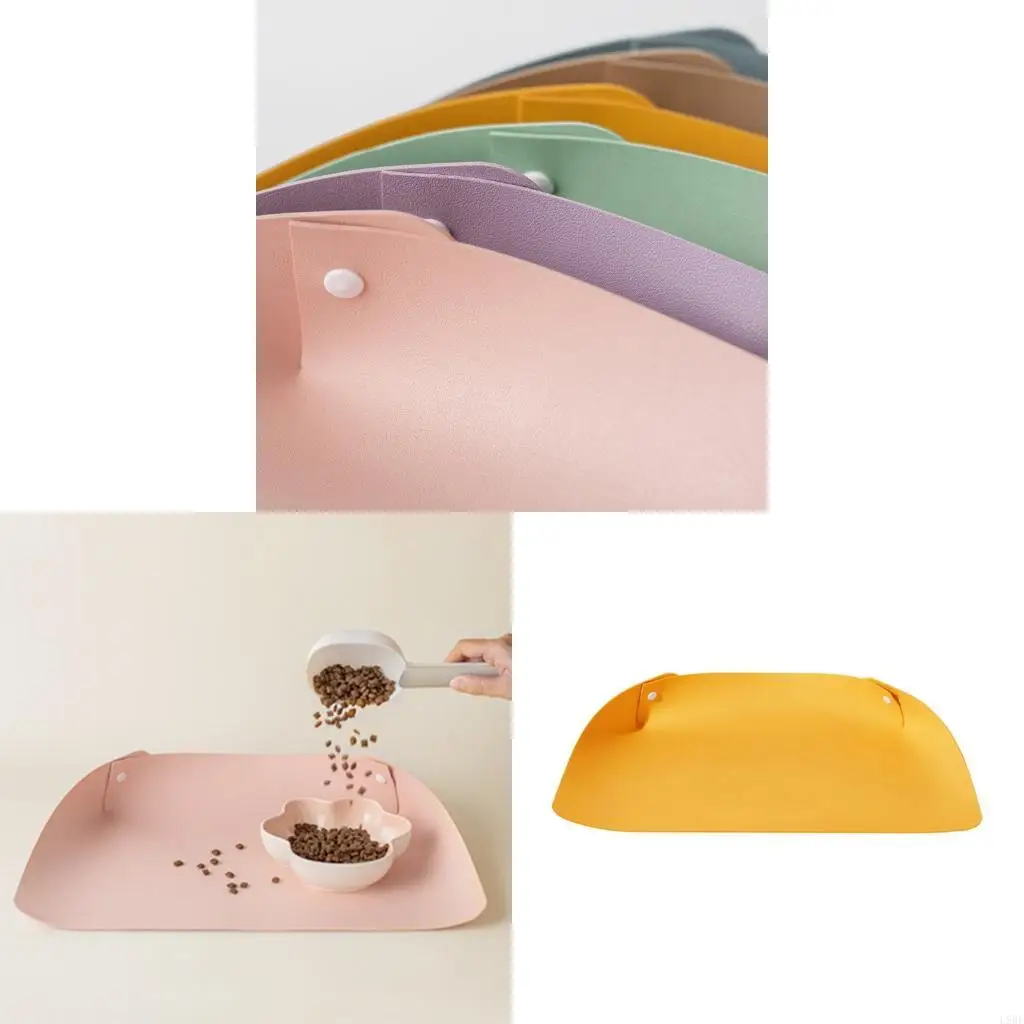 L9BE Waterproof Pet Feeding Mat With NonSlip Bottom For Dog Cats Easy To Clean And Folding Half Enclosure Design Placemat