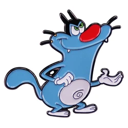 Blue fat cat enamel pin Oggy Cockroaches brooch badge Collar Pins French animation Jewelry accessories