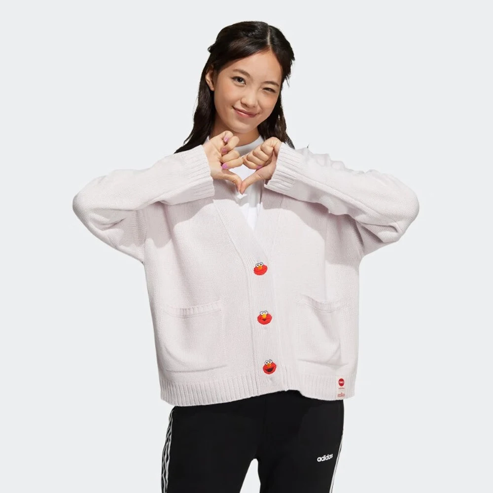 

Adidas x Sesame Street Light Pink Cardigan Elmo Button Design Cute Pocket Detail Cozy For Spring Autumn Outings