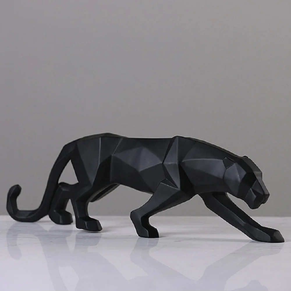 Panther Statue Wildlife Animal Figurine Abstract Geometric Style Resin Leopard Sculpture Home Office Desktop Decoration Crafts