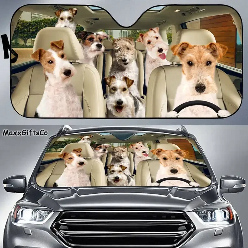 Fox Terrier Car Sun Shade, Fox Terrier Windshield, Family Dog Sun Shade, Dog Car Accessories, Car Decor, Gift for Dad, Spine