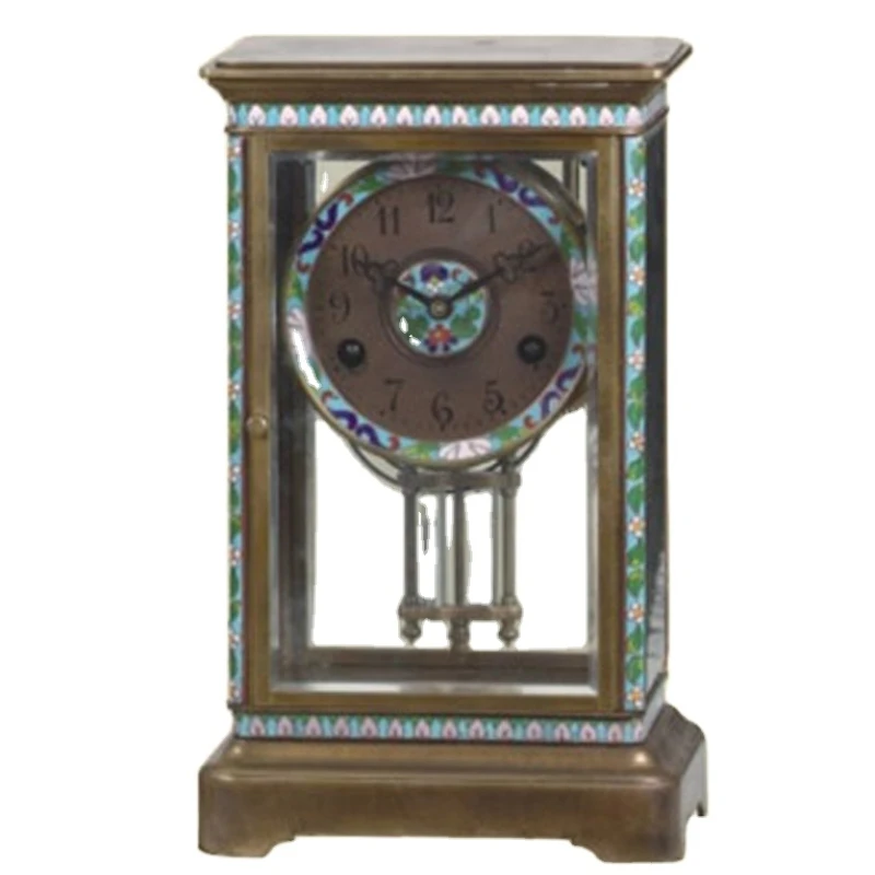 

Antique 18th French Four Glass Crystal Regulator Floral Enamel Striking Brass 15 days repeater Mechanical Movement Table Clock