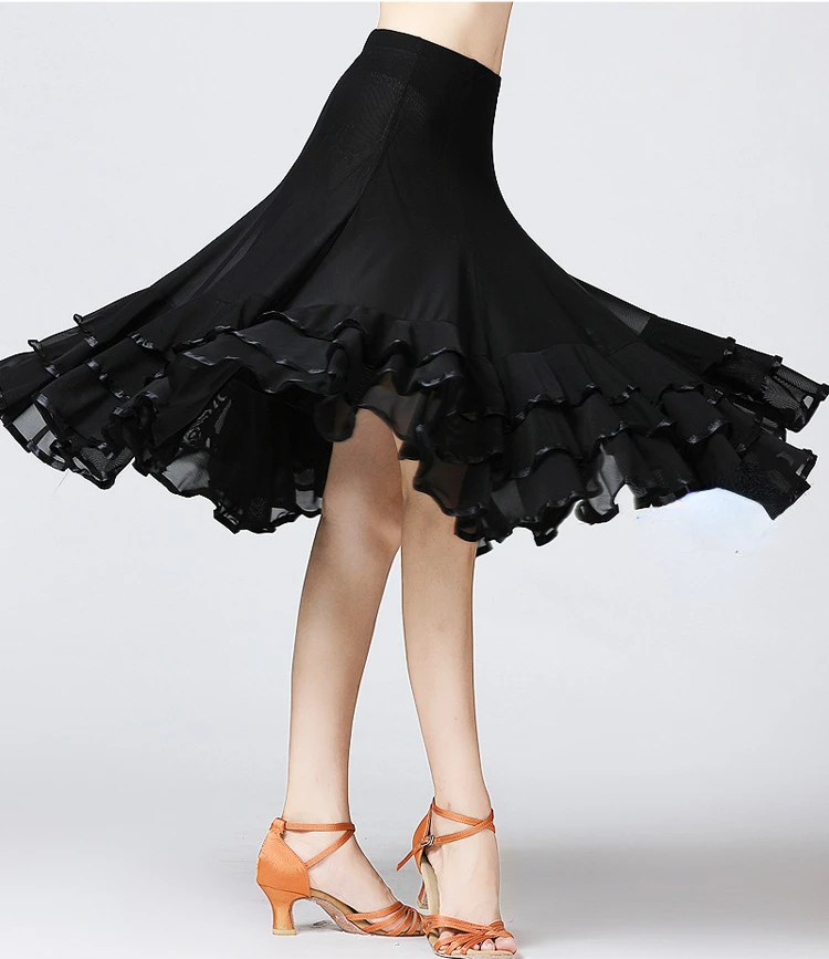 Women Dancing Costume Flamenco Waltz Ballroom Dance Skirt Classical Practice Layered 360 Degrees Big Swing Spain Skirts