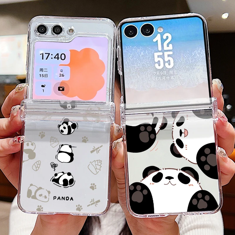 Cute Panda Pattern Phone Case For Samsung Galaxy Z Flip 8 7 6 5 4 3 Clear Hard Folding Cover For Samsung Z Flip8 Flip7 FE Flip6 view 3
