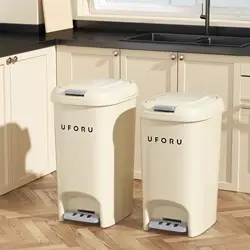 Luxury Style Kitchen Large Capacity Refuse Collection, Living Room and Bathroom Trash Can with Lid and Step-on Design