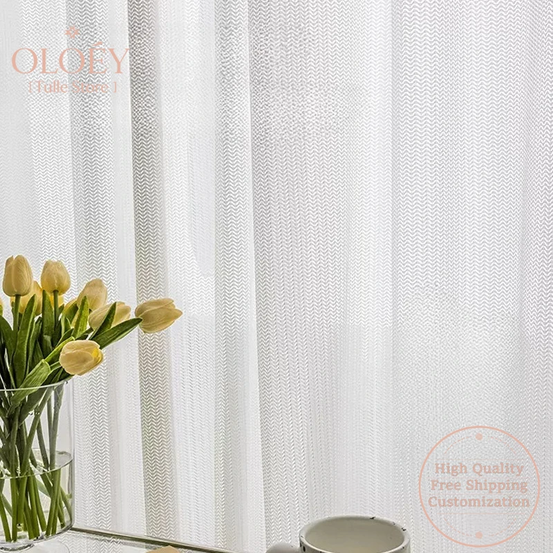 

Curtains for Living Room Balcony Heat Insulation Light Filtering White Japanese Sheer Mirror Fish Bone Fabric Sun Protection