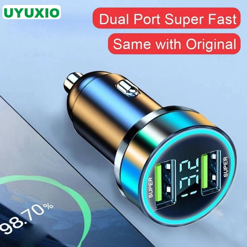 UYUXIO 240W Car Charger Dual USB Ports 120W Super Fast Charging with Digital Display Quick Charging Adapter for IPhone Samsung