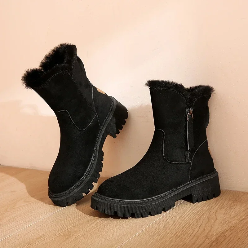 Winter Female Snow Boots Plus Velvet Shoes for Women Simple Ankle Boots Warm Womens Cotton Shoes New Large Size 43 Bottine Femme