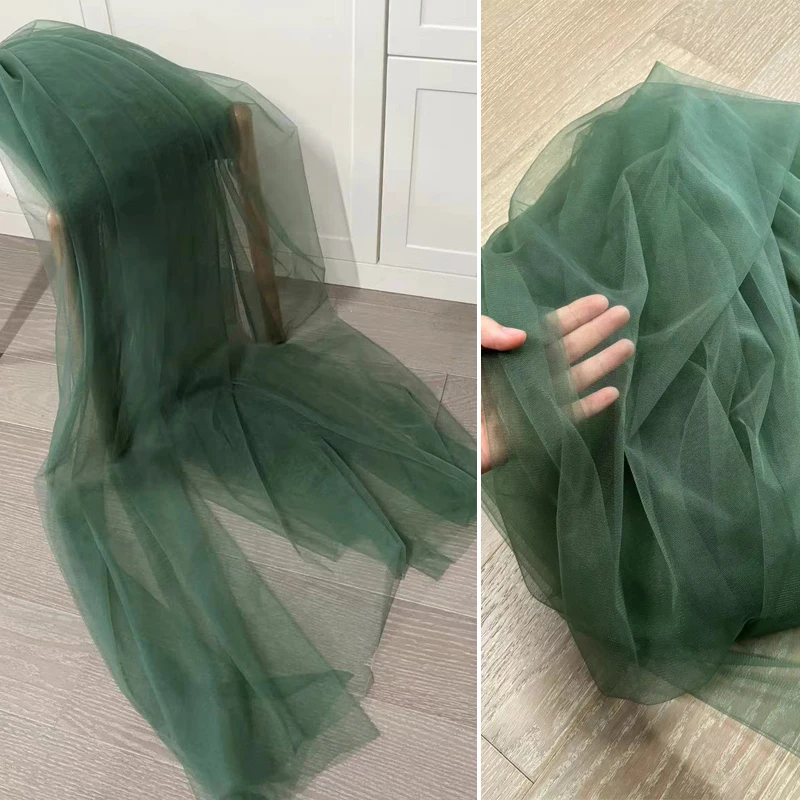 

Dark Green Soft Tulle Fabric Wedding Celebration Curtain Clothing Mesh Layout Chair Back Yarn DIY Handmade Sewing Material