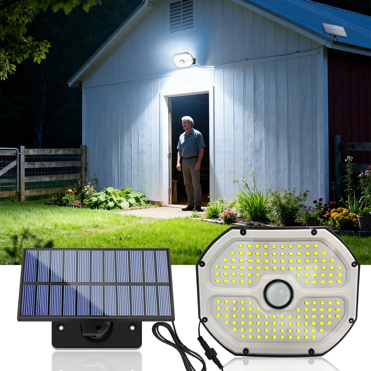Solar Wall Lamp Garden Solar Flood Light 148 LEDs Auto Daylight Off Night On 3 Working Mode IP65 Waterproof Adjustable Spotlight